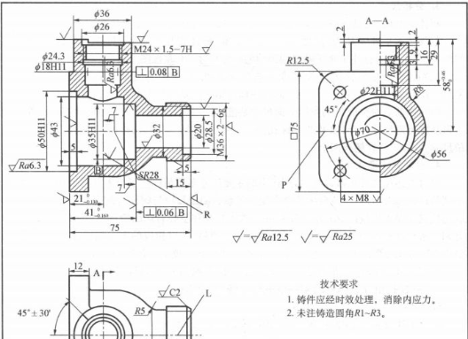 想象閥體零件的立體圖，如圖所示。
